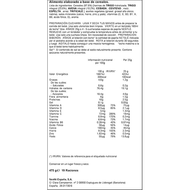 Nestlé papilla 8 cereales con bífidus