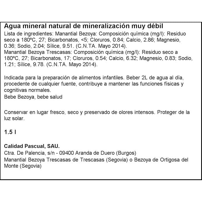 Agua mineral  1.5L apta para bebés