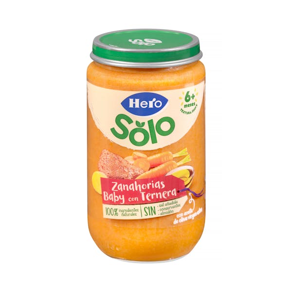 Papilla zanahorias baby con ternera Hero Solo +6 meses