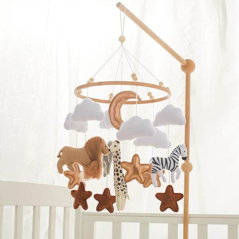 Wooden Lion Mobile on the Newborn Bed