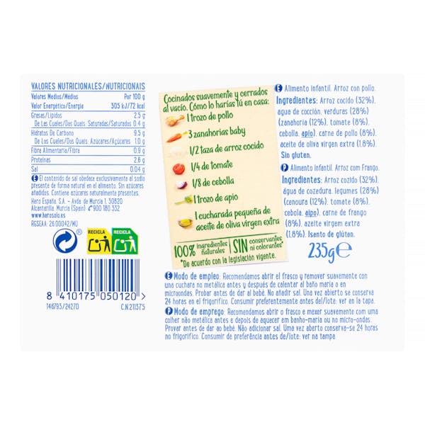 Papilla arroz con pollo Hero Solo +6 meses